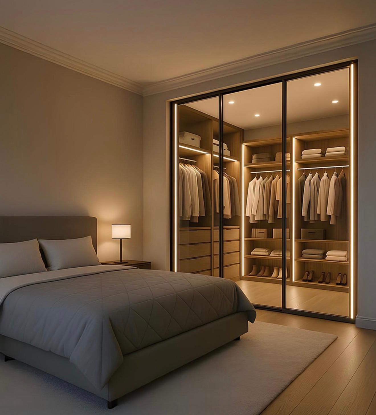 Dressing de Chambre – Façades Verre & LED Ambrée
