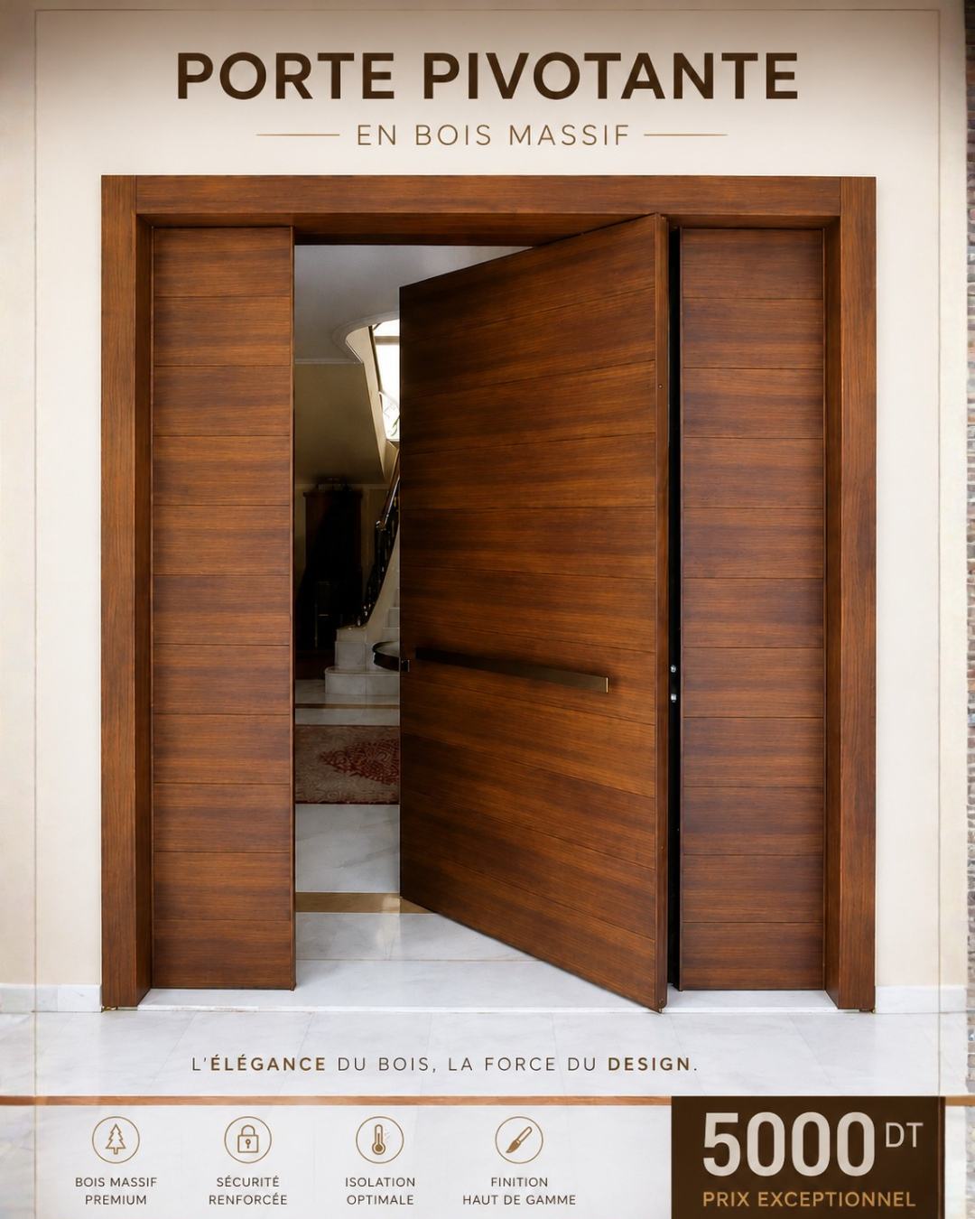 Porte Pivotante en Bois Massif