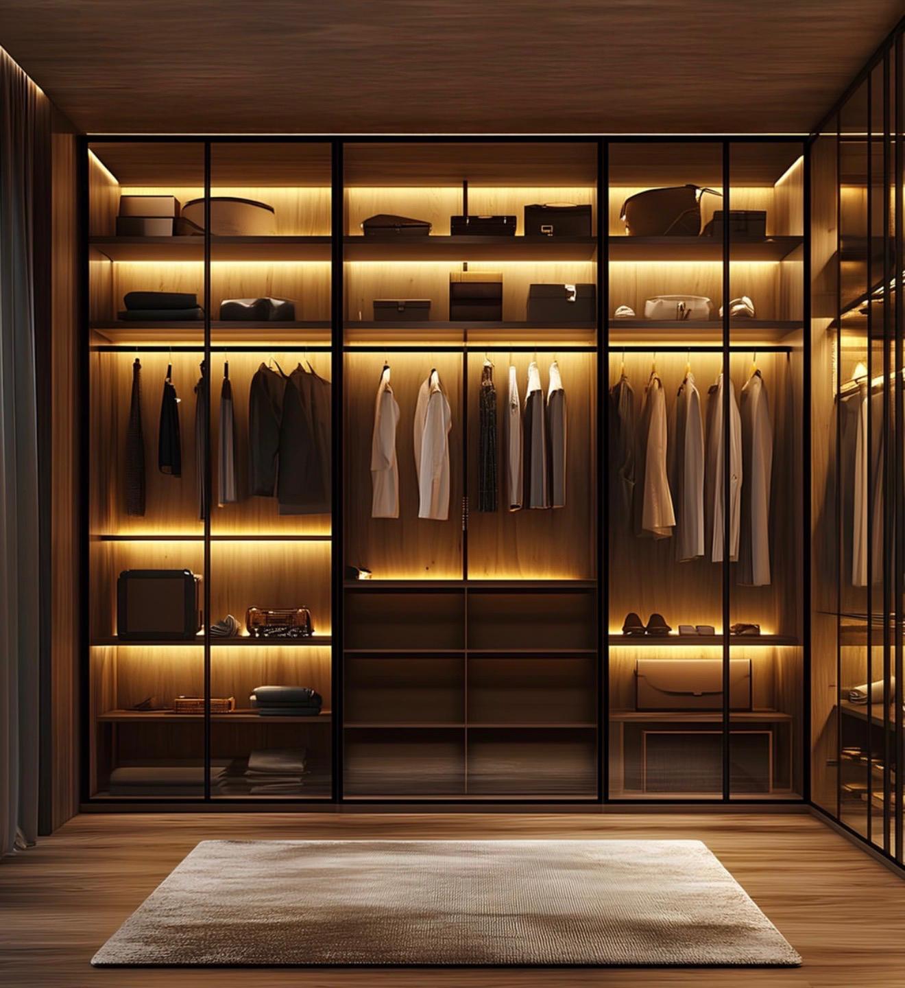 Dressing Walk-in Vitré – Bois & LED