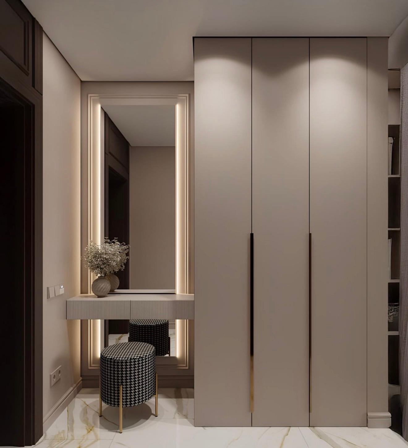 Dressing Beige avec Coiffeuse & Miroir LED